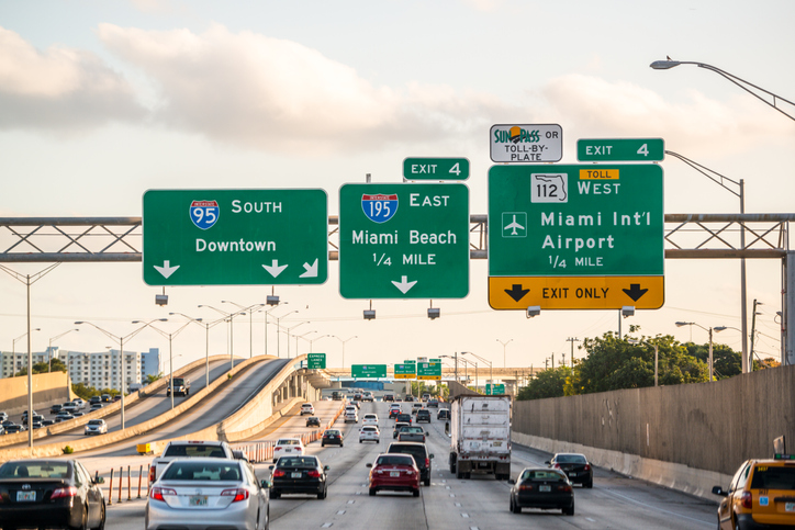 Evening traffic on highway, Miami, USA